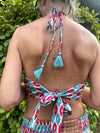 Turquoise Pink Disc Bralette Cotton Print Halter Bralette